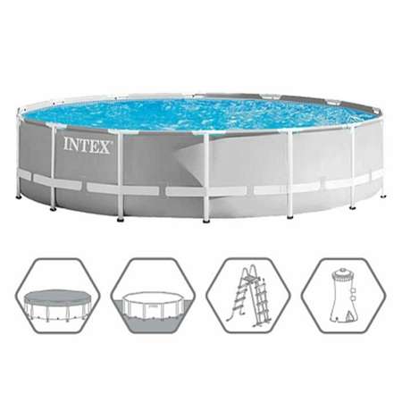 Бассейн каркасный INTEX круглый с лестницей настилом и фильтр-насосом 457х122 см от 6 лет