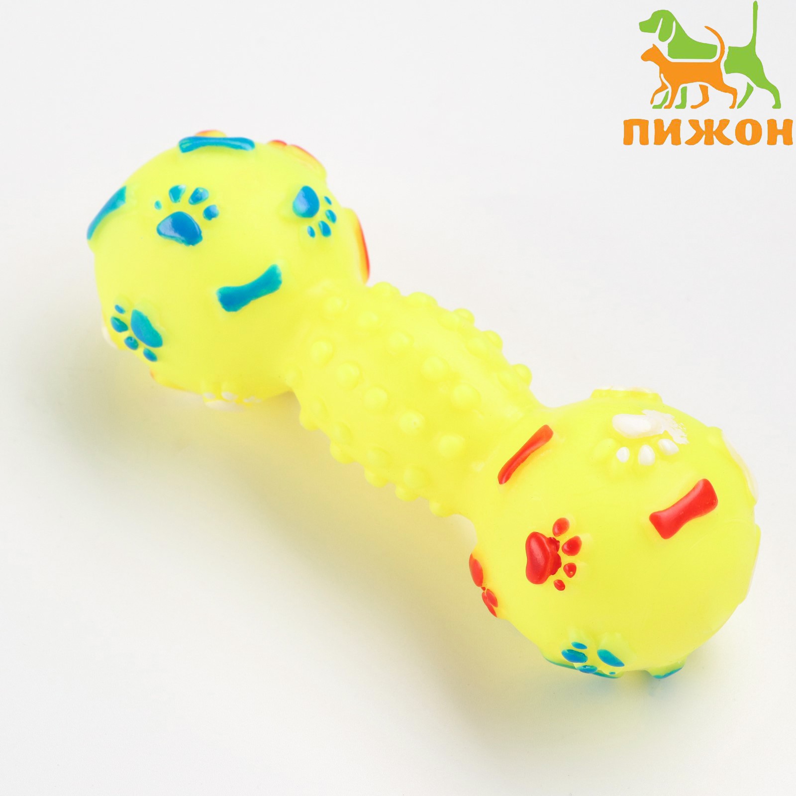 Игрушка Пижон пищащая «Гантель с лапками» для собак 13 см жёлтая - фото 1