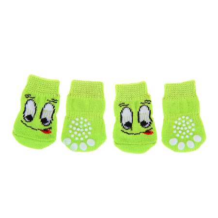 Носки Пижон нескользящие «Улыбка» размер S набор 4 шт. зеленые