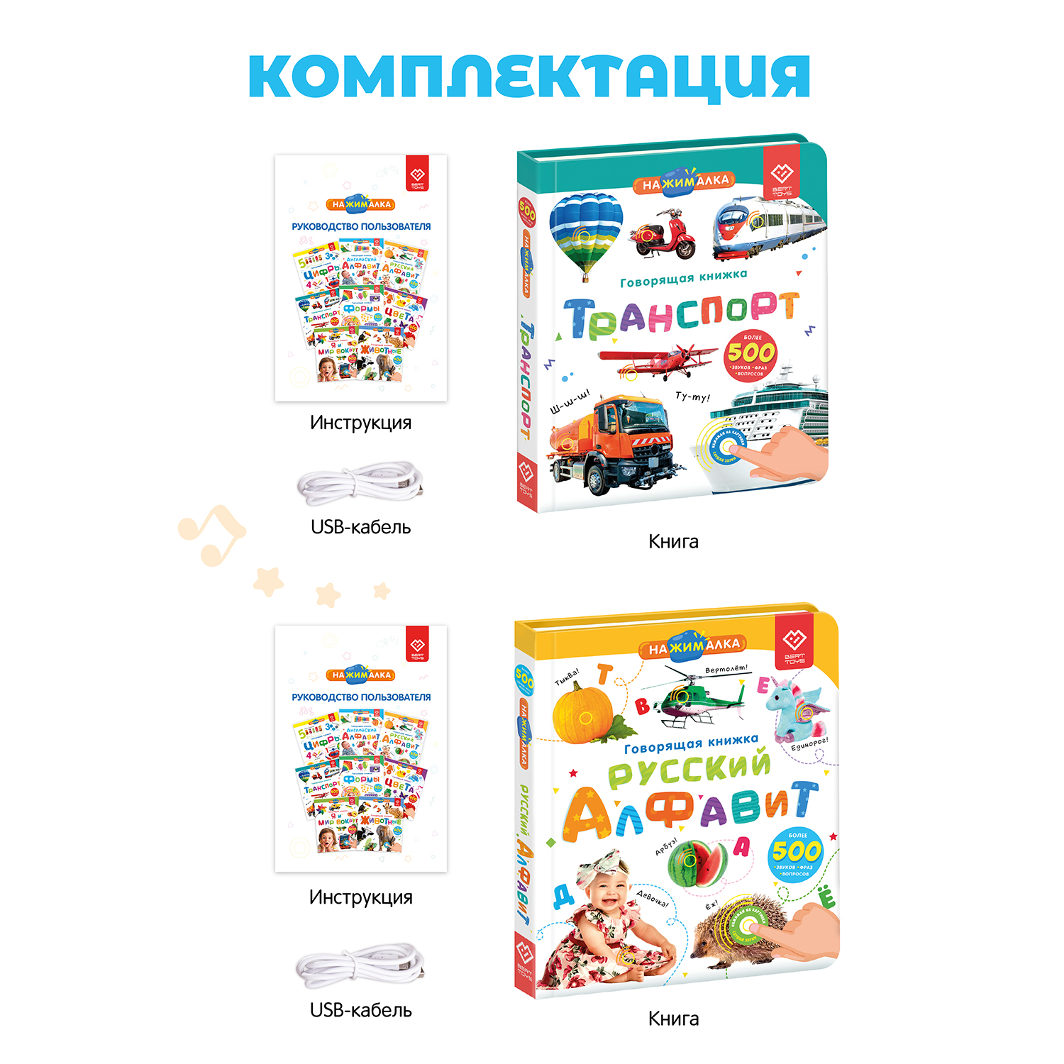 Комплект говорящих книжек BertToys Нажималки: Транспорт + Русский алфавит - фото 12