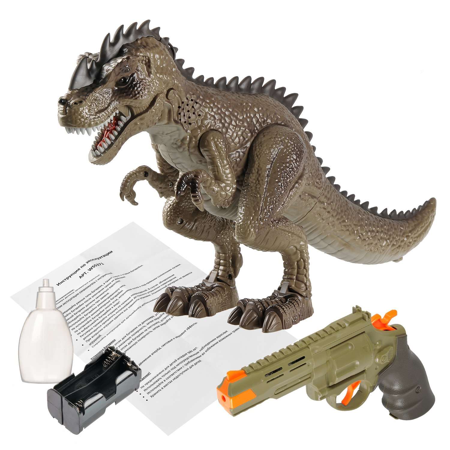 Игровой набор Junfa Охота на динозавра Тираннозавр и пистолет на ИК управлении зеленый на батарейках - фото 2