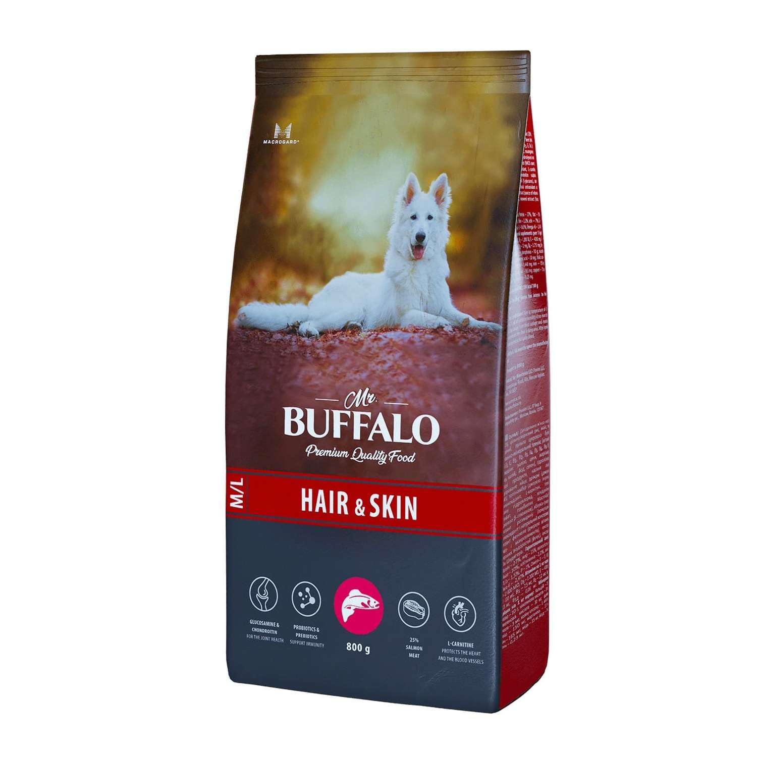 Корм для взрослых собак Mr.Buffalo Hair Skin care Здоровая кожа и красивая шерсть с лососем сухой 800г - фото 1