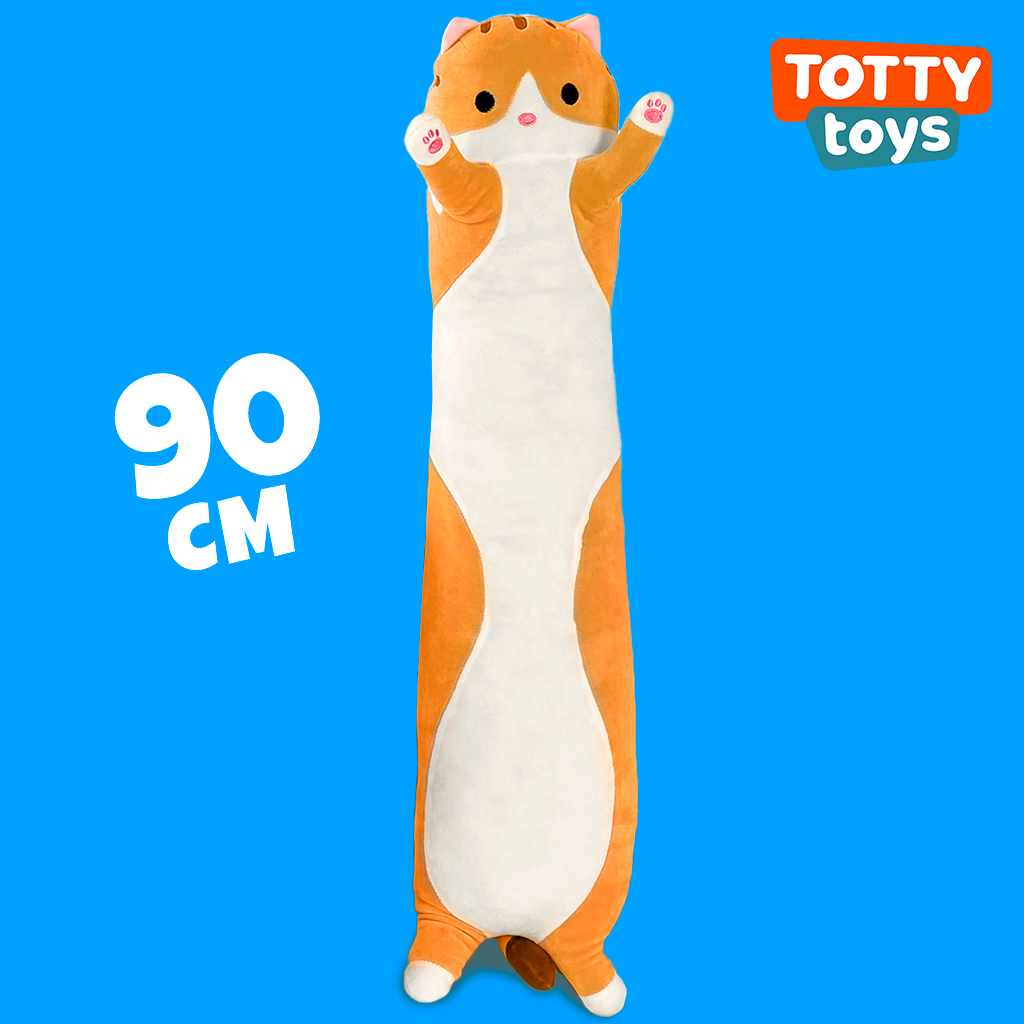 Мягкая игрушка кошка подушка TOTTY TOYS кот батон 90 см коричневый  антистресс развивающая обнимашка