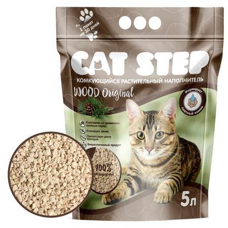 Наполнитель для кошек Cat Step Wood Original комкующийся растительный 5л