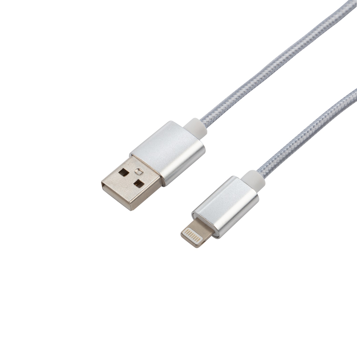 Кабель REXANT USB - Lightning 1 метр в серебристой нейлоновой оплетке - фото 2