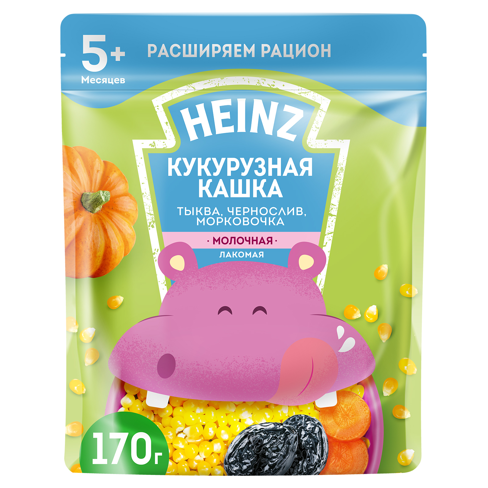 Каша Heinz Лакомая кукурузная тыква-чернослив-морковь 170г с 5месяцев