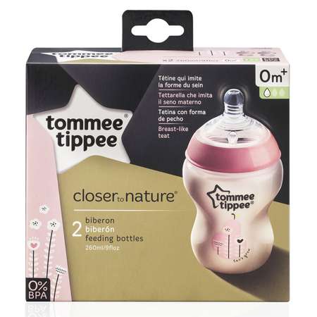 Бутылочки Tommee tippee с антиколиковым клапаном медленный поток 2 шт 260 мл Розовые