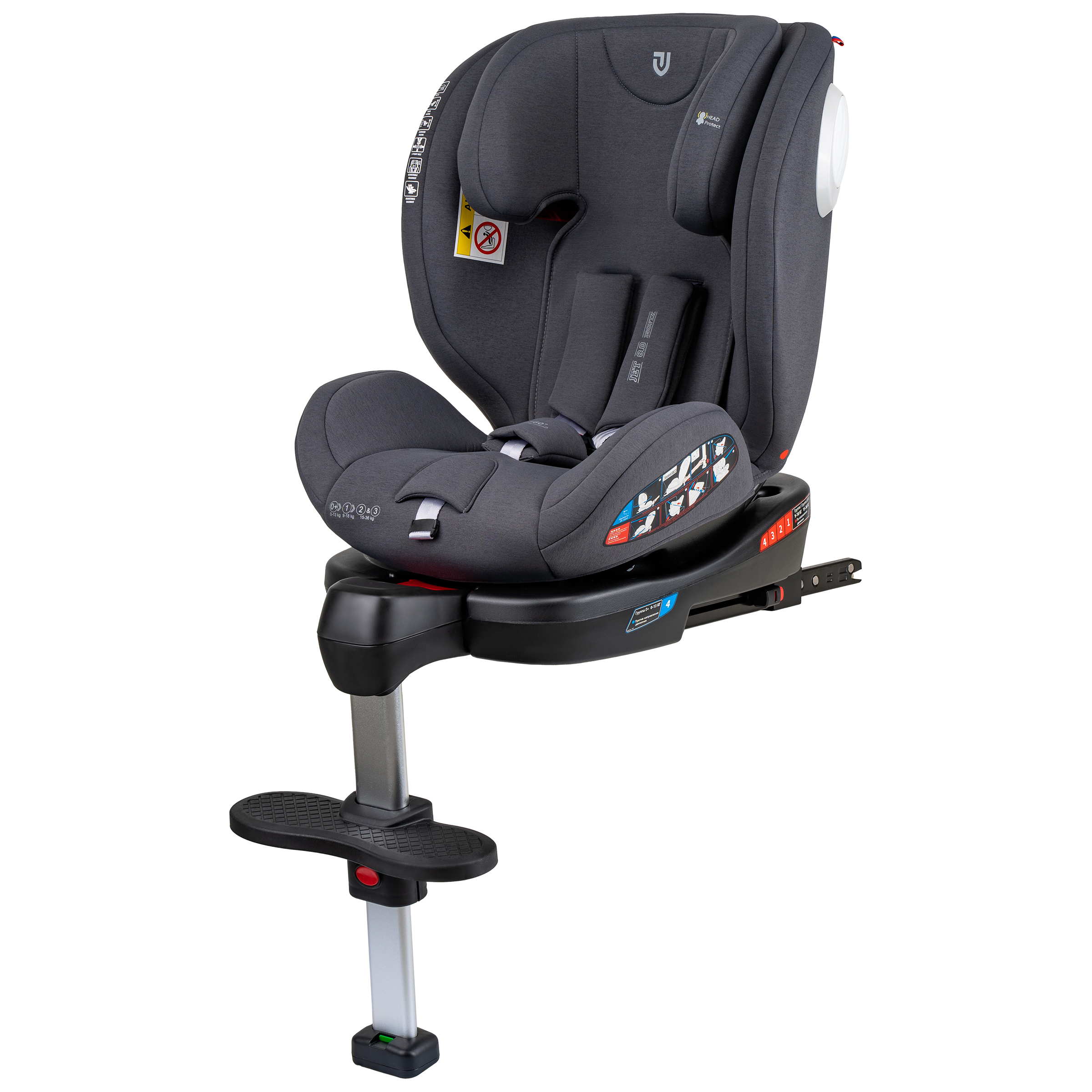 Автокресло детское JOVOLA Jet Isofix для новорожденных 0-36 кг группа 0+1+2+3 с упором в пол серый - фото 9