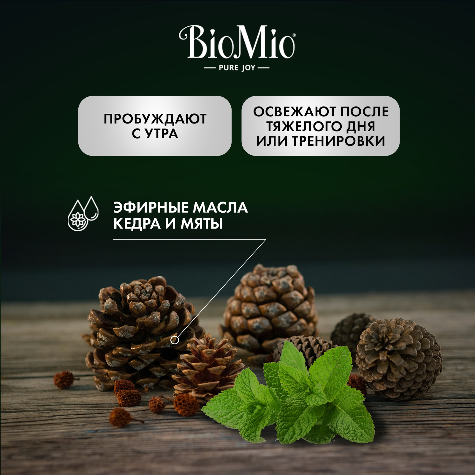 Гель-шампунь для душа BioMio Body and Hair мужской Мята и кедр 650мл - фото 2