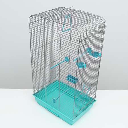 Клетка для птиц Пижон хром укомплектованная 41х30х76 см бирюзовая