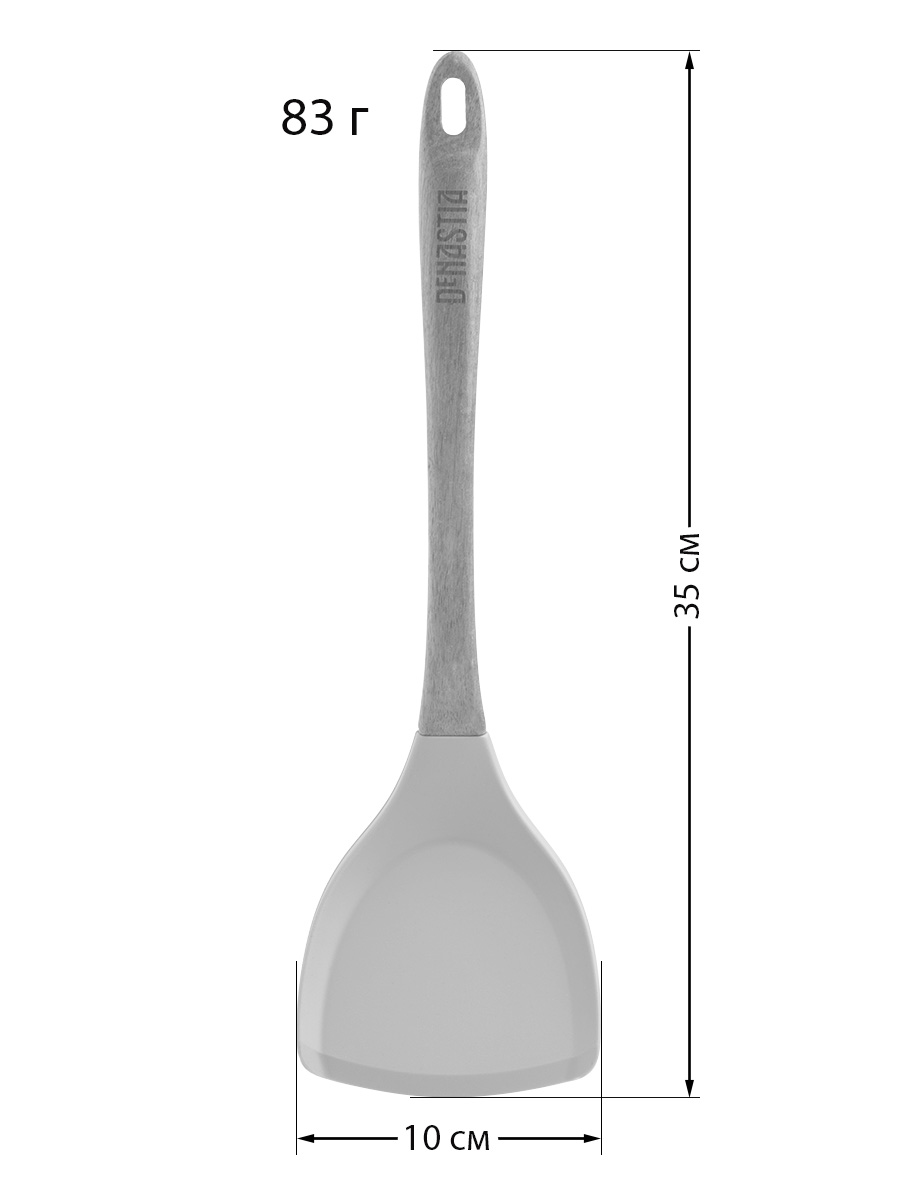Лопатка кулинарная DeNASTIA силикон с ручкой из акации 35x10 см бежевый A000164 - фото 3
