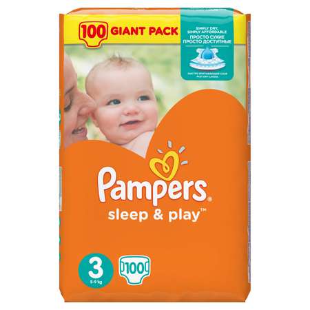 Подгузники Pampers Sleep and Play Джайнт 3 5-9кг 100шт