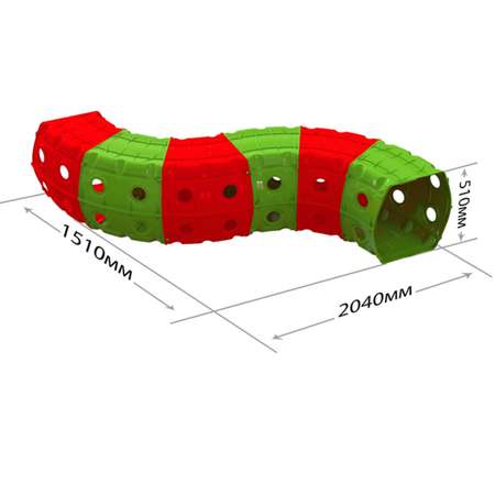 Игровой туннель для ползания Doloni из 6-и секций красно-зеленый 1.5х2х0.5 м