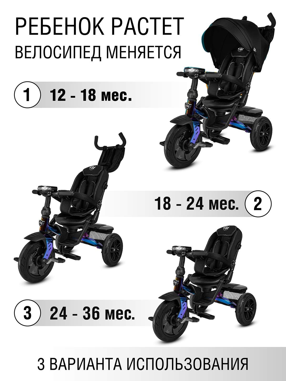 Велосипед-коляска детский трехколесный CITYRIDE Lunar 2.0 колеса 12/10 черный - фото 7