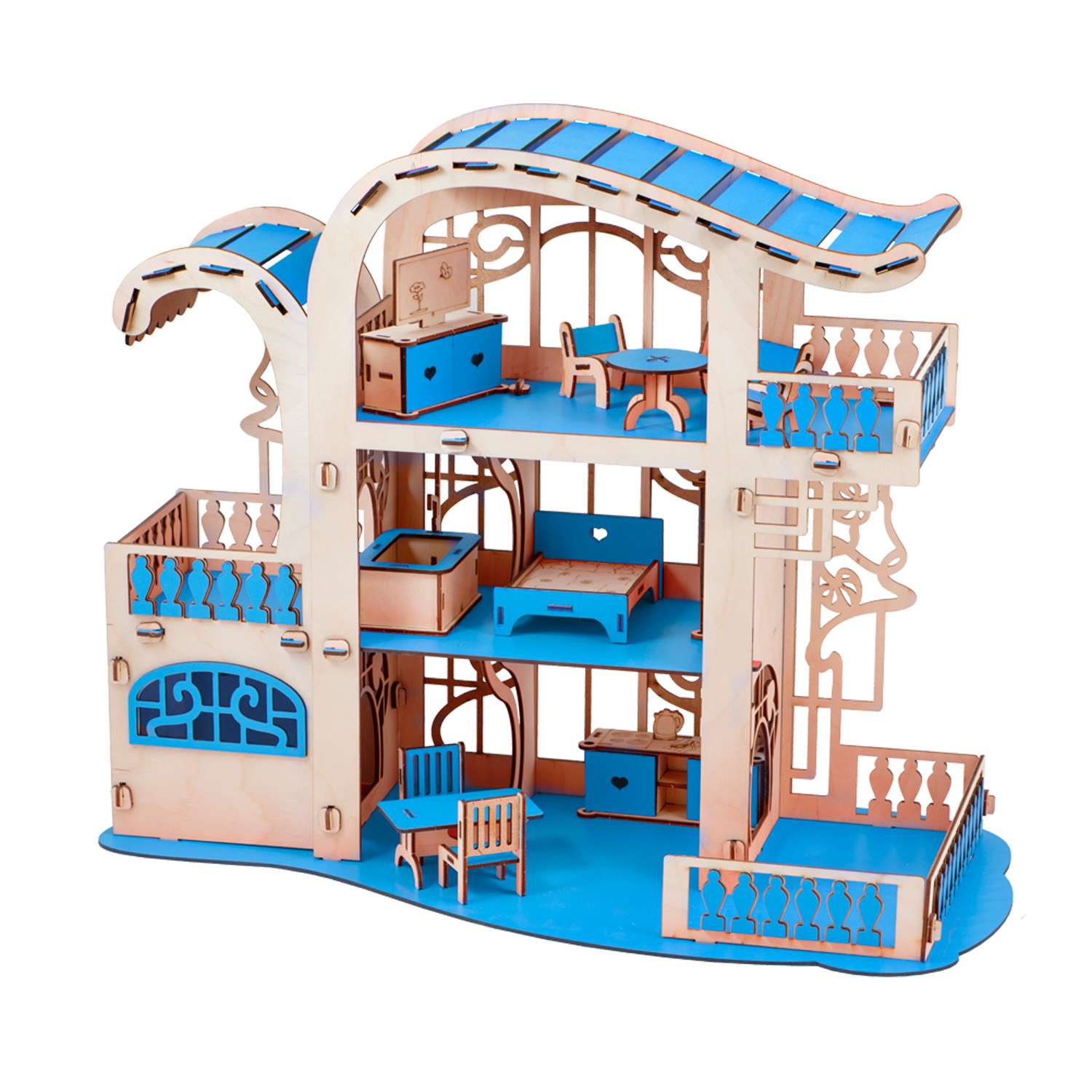 Кукольный домик Большой Слон Усадьба Милана голубой с мебелью Д-024 - фото 1