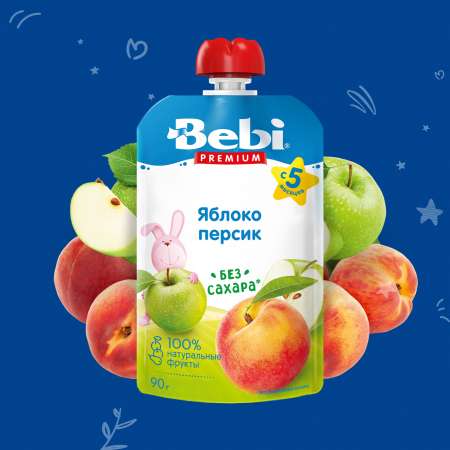 Пюре Bebi Premium яблоко-персик 90г с 5месяцев