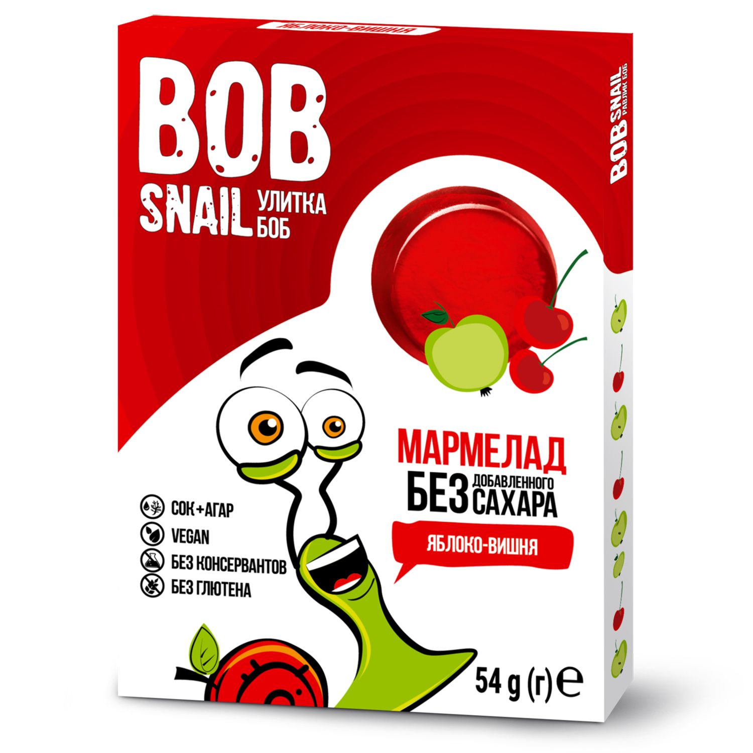 Мармелад фруктовый Bob Snail без сахара яблоко-вишня 54г - фото 1