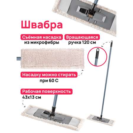 Швабра El Casa универсальная 40х10х120 см Essential с темно-серой рукояткой и черным держателем