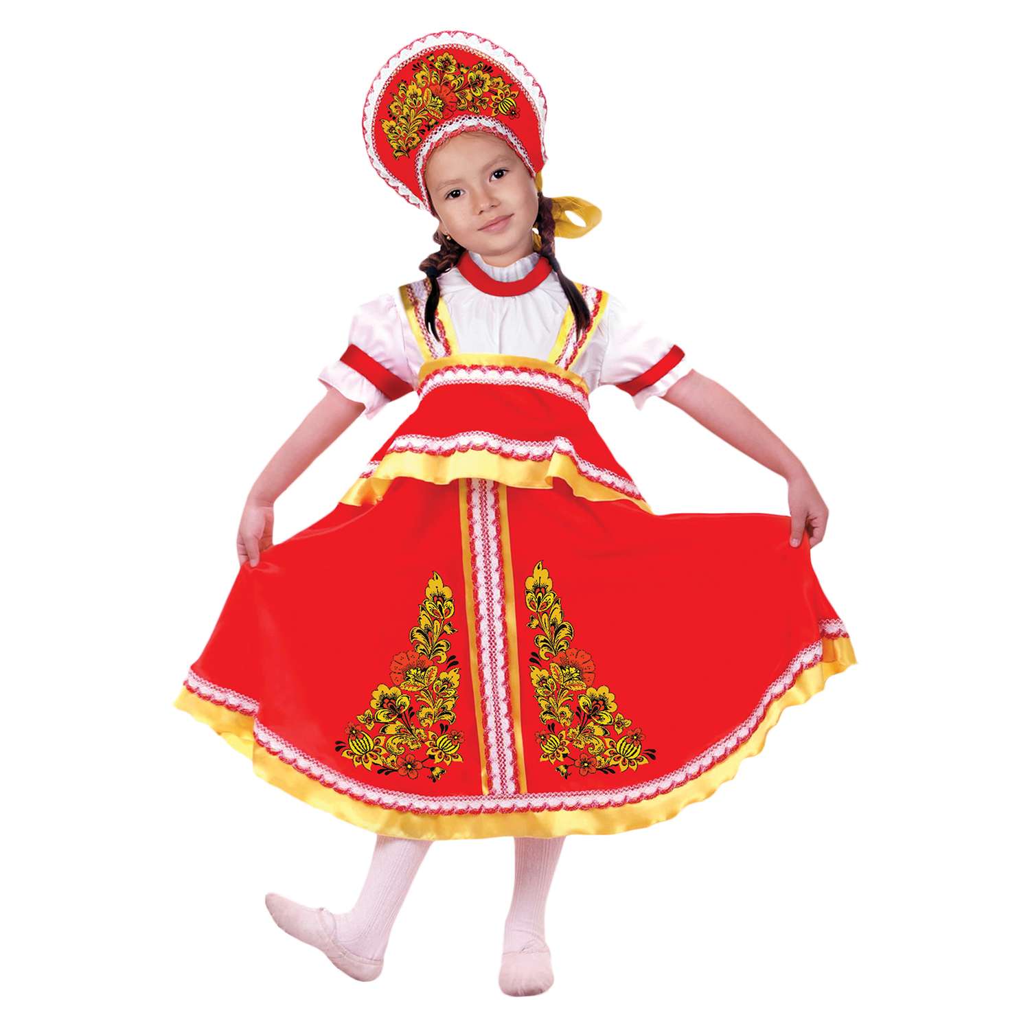 Карнавальный русский костюм Страна карнавалия Хохлома цветы размер 34  рост 134 см 2818679 - фото 1
