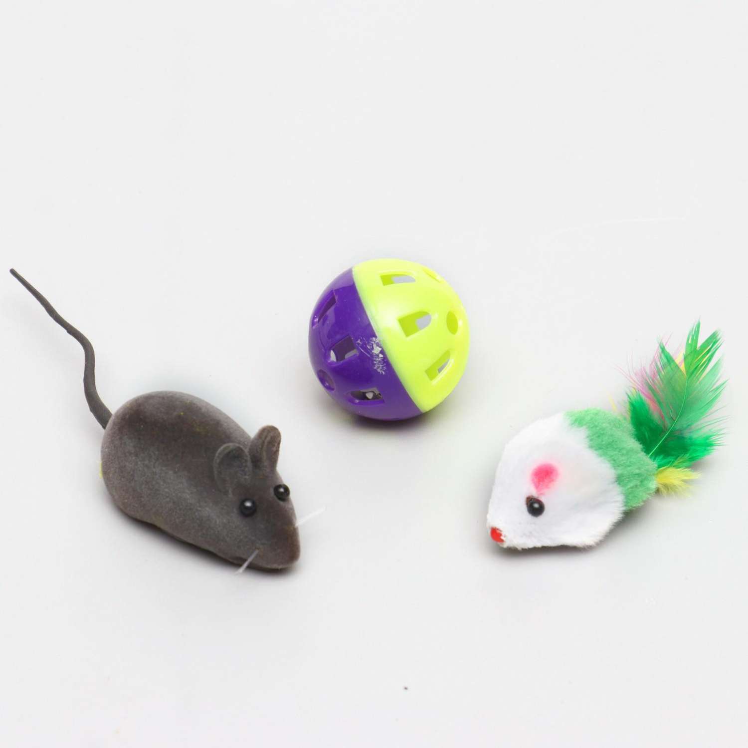 Набор игрушек для кошек Пижон для кошек 2мыши +шарик в ассортименте - фото 7