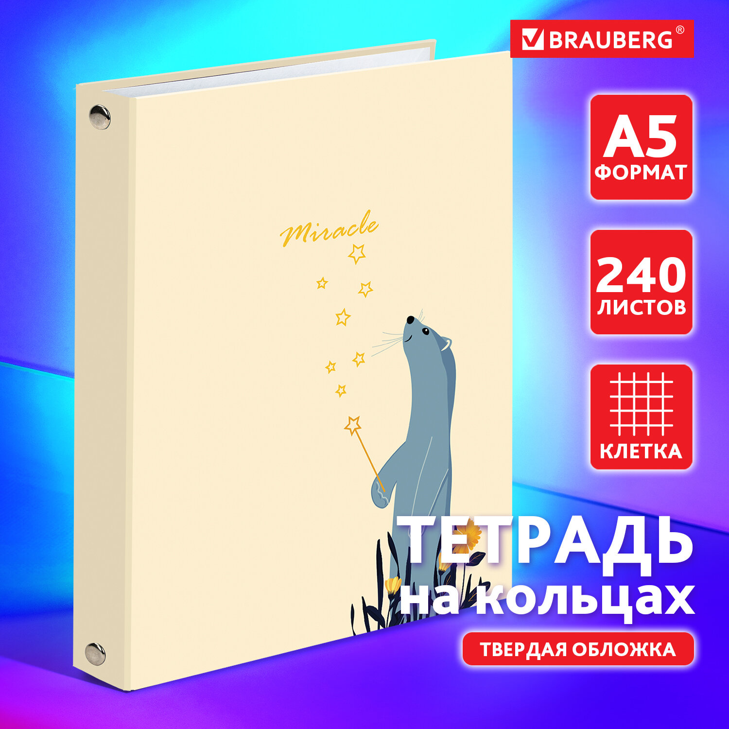 Тетрадь на кольцах Brauberg со сменным блоком для учебы А5 240 листов - фото 1