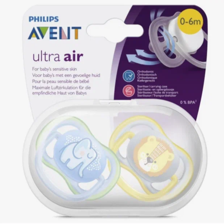 Пустышка Philips AVENT ultra air SCF085/05 с футляром для хранения и стерилизации 2шт.