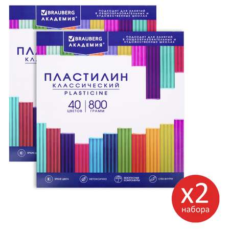 Пластилин Brauberg для лепки набор 2 штуки x 40 цветов 2 стека