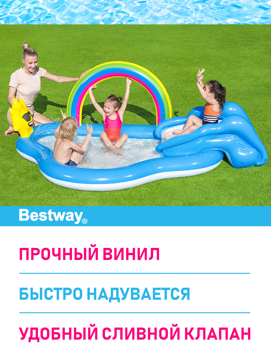 Надувной детский бассейн Bestway Радужные брызги с горкой 257х145х91 см 1 кольцо - фото 3