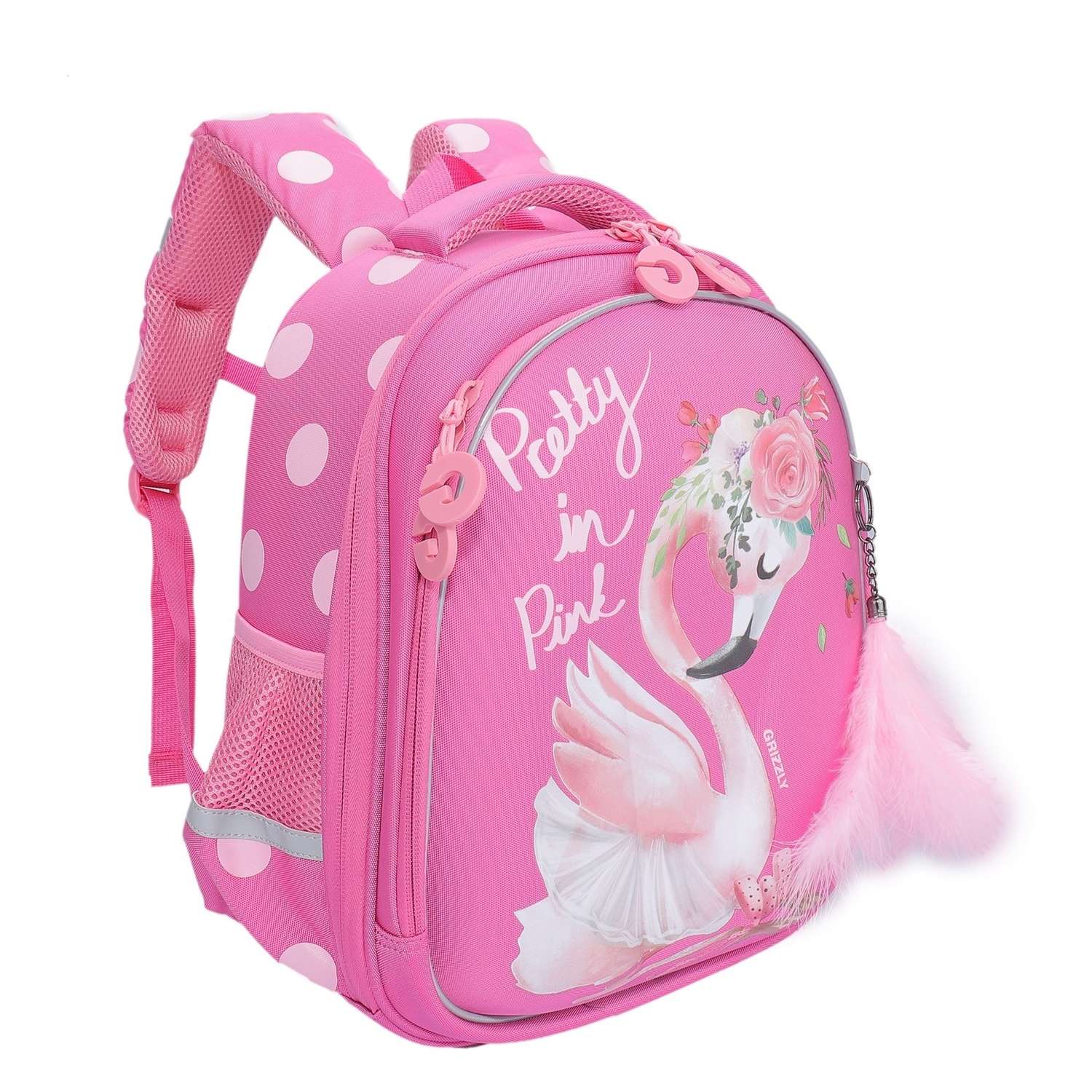 Рюкзак школьный Grizzly Фламинго с цветком Розовый RAz-086-6/1 - фото 2