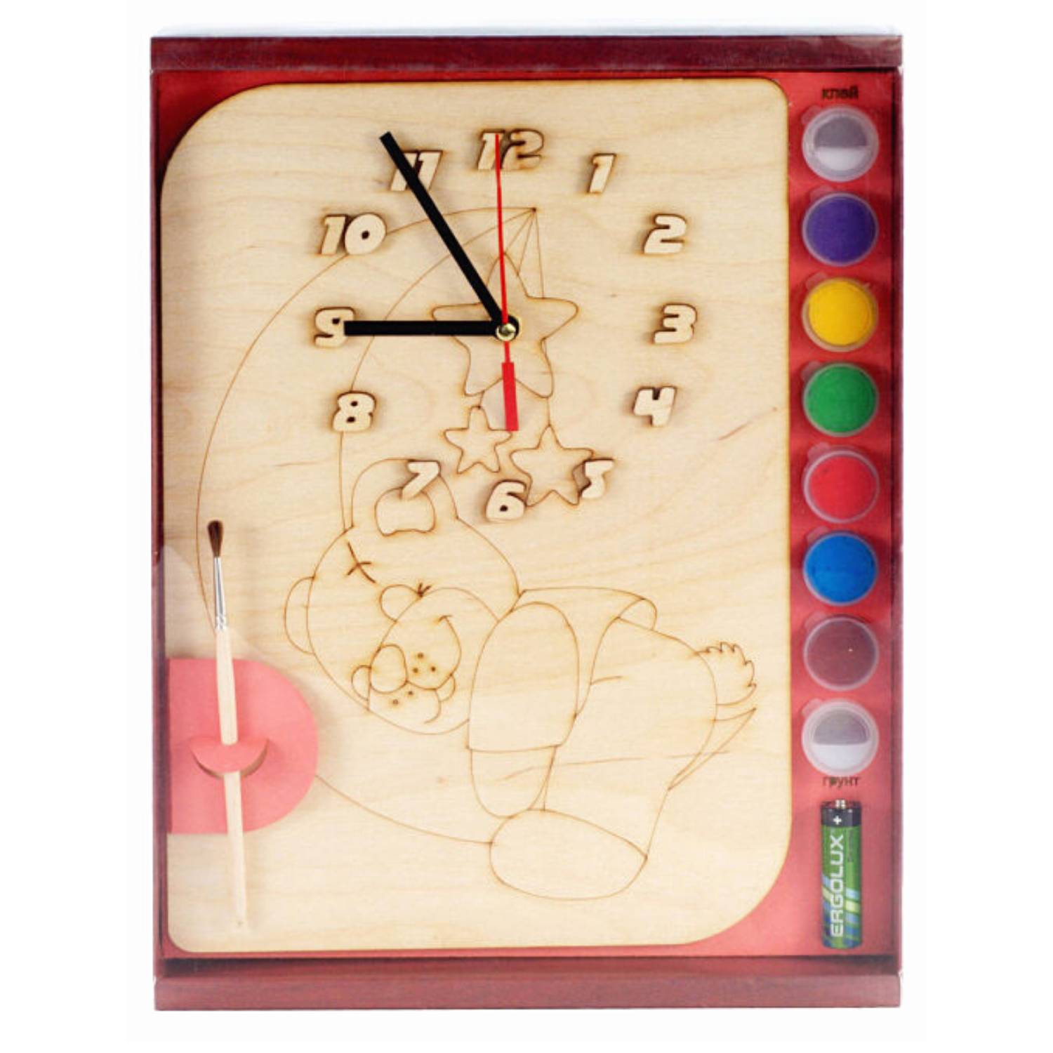Набор для творчества Нескучные игры Часы с циферблатом Мишутка с красками - фото 1