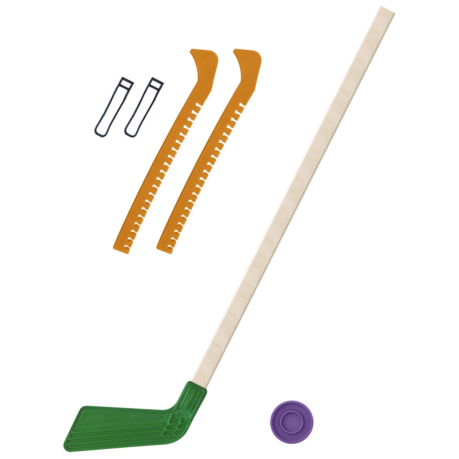 Набор для хоккея Задира Клюшка хоккейная детская зелёная 80 см + шайба + Чехлы для коньков желтые - фото 1
