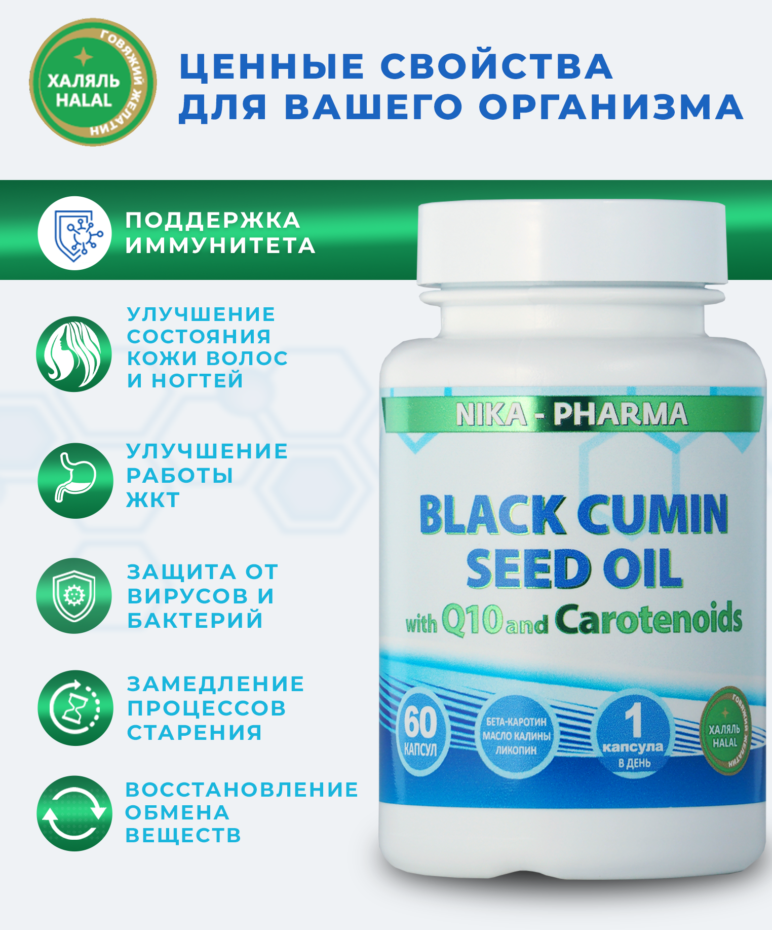 Масло черного тмина NIKA-PHARMA с Q10 и каротиноидами - фото 4