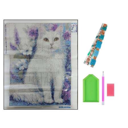 Алмазная мозаика Seichi Белый котик 40х50 см