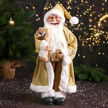 Дед мороз Зимнее волшебство «В колпачке подарком и ягодами» 46 см золото