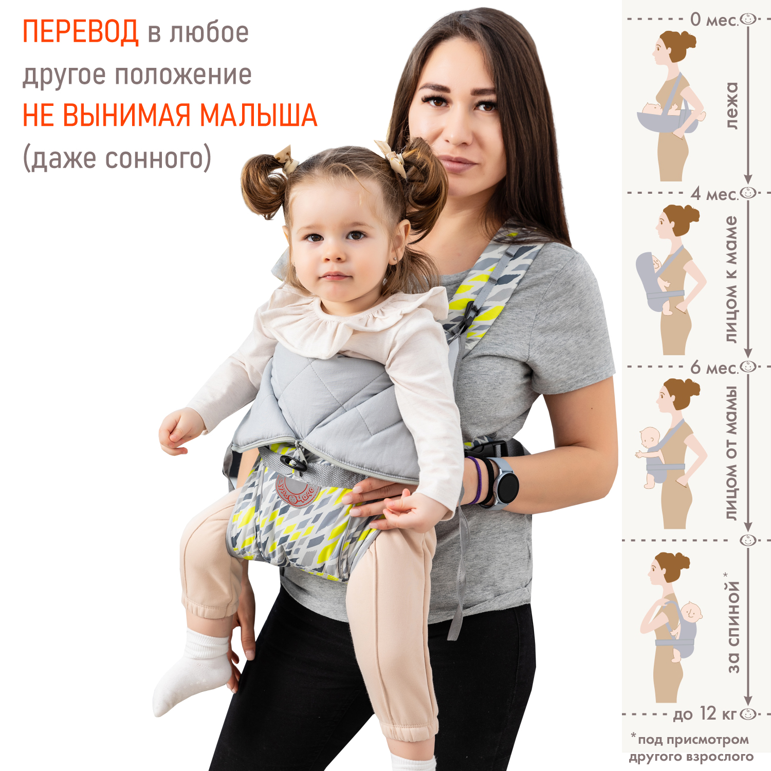 Рюкзак-кенгуру Чудо-чадо «BabyActive Choice» от 0 мес серый - фото 3