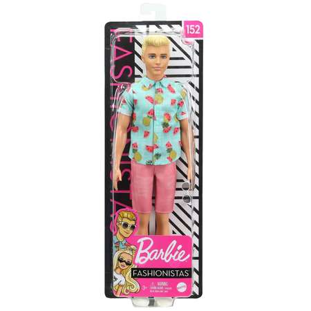 Кукла Barbie Игра с модой Кен со светлыми волосами в голубой рубашке с тропическим принтом GHW68