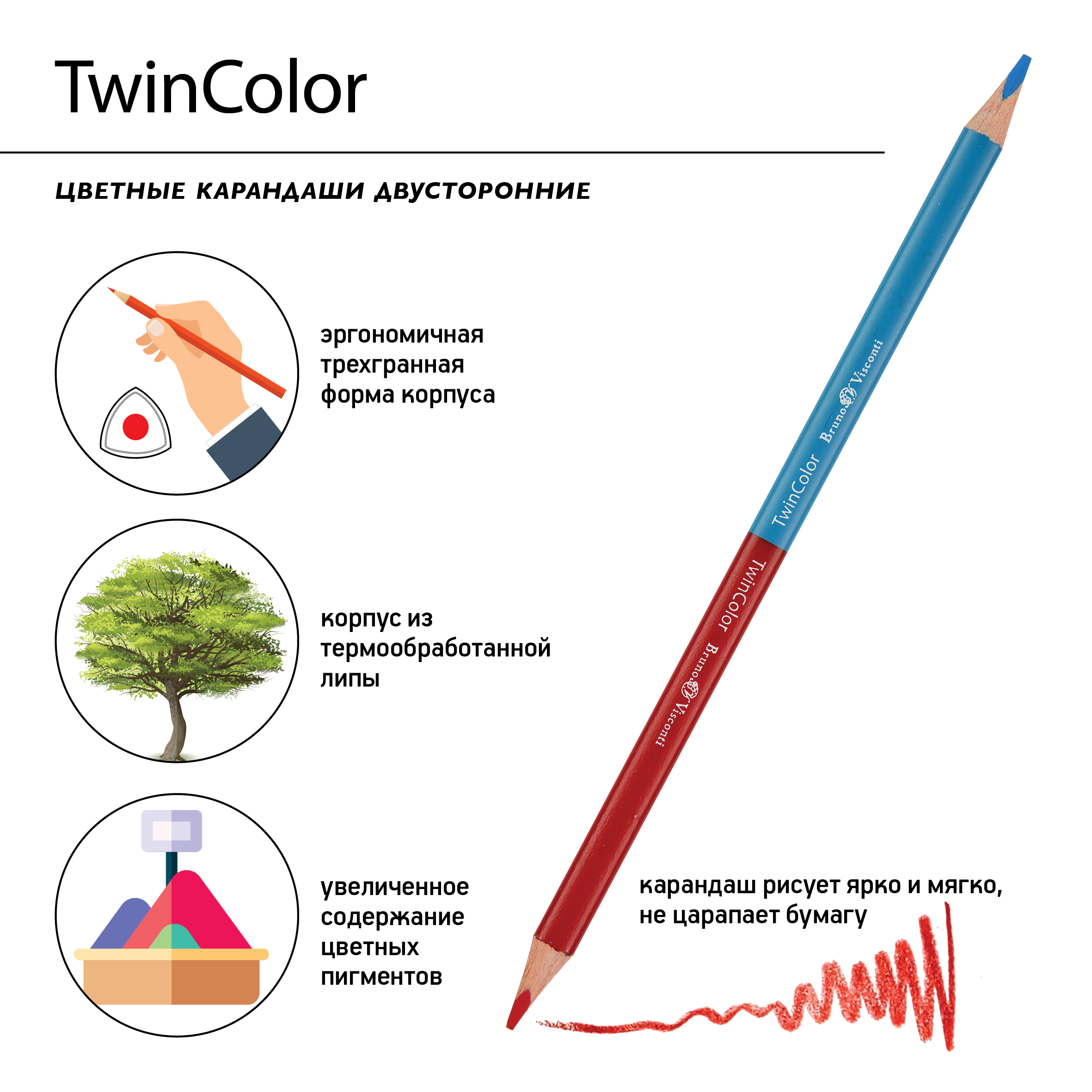 Карандаши цветные Bruno Visconti TwinColor 24 цвета 12 штук - фото 3