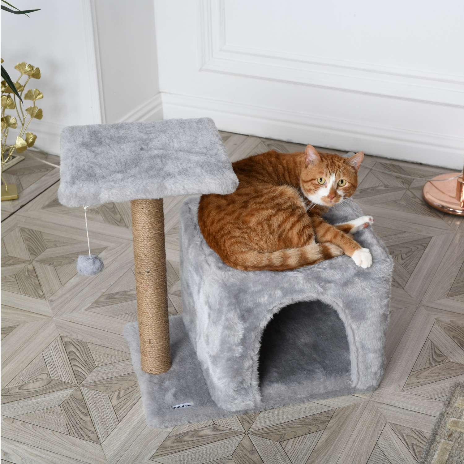 Когтеточка для кошек домик БРИСИ Серый - фото 1