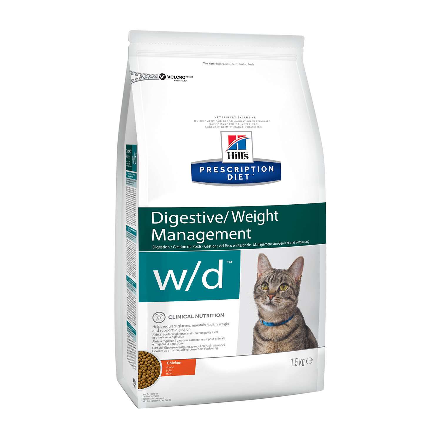 Корм для кошек HILLS 1.5кг Prescription Diet w/d Digestive/Weight Management при сахарном диабете с курицей сухой - фото 3