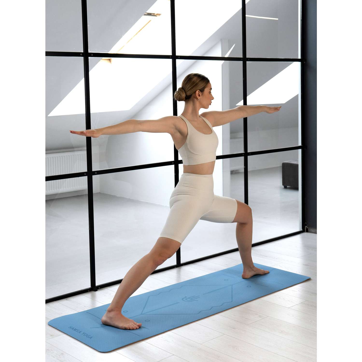 Коврик для йоги и фитнеса Hamsa Yoga TPE 183х61х0.6 см голубой - фото 2