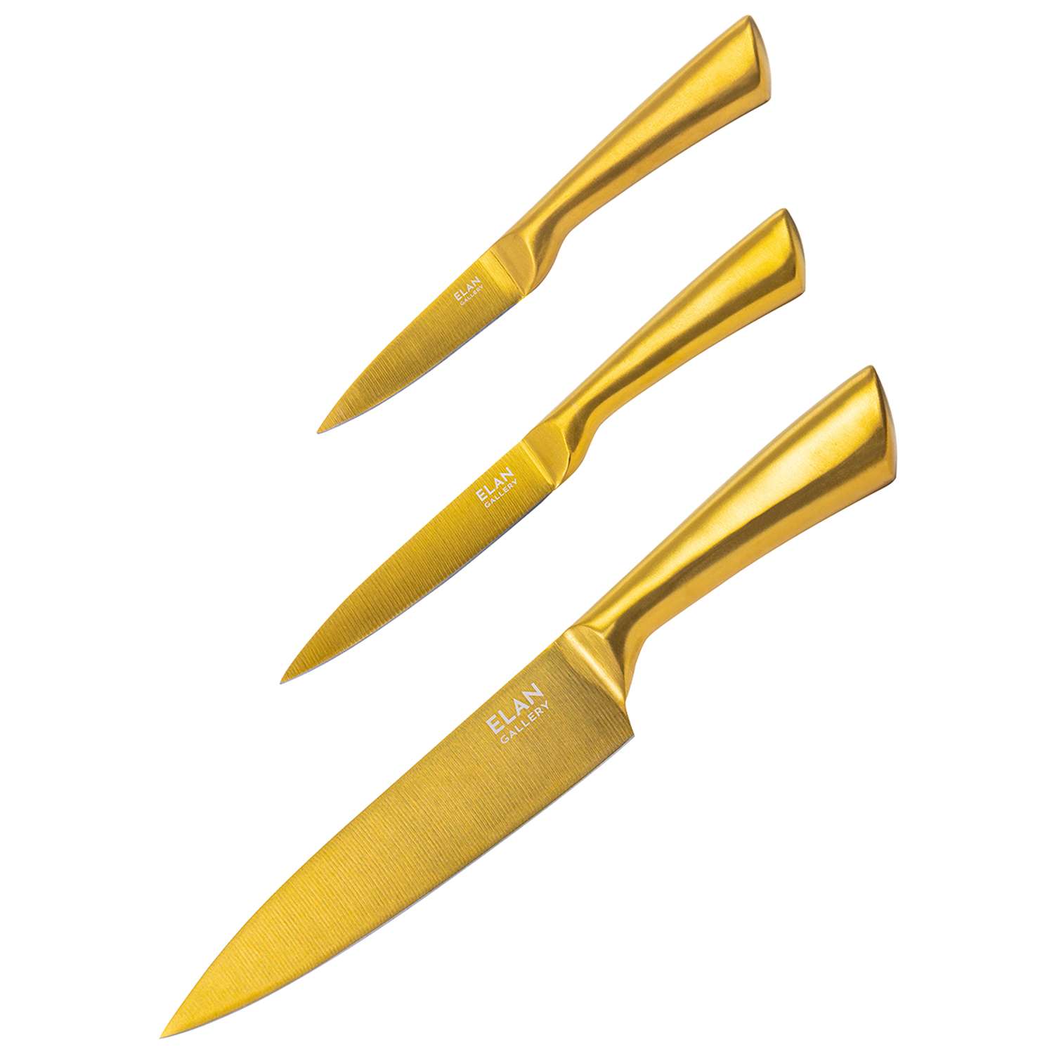 Набор 3-х ножей Elan Gallery 20.5х1.8х2.8 см. 23.5х1.8х2.8 см. 33х2.3х4.3 см Золотой - фото 1
