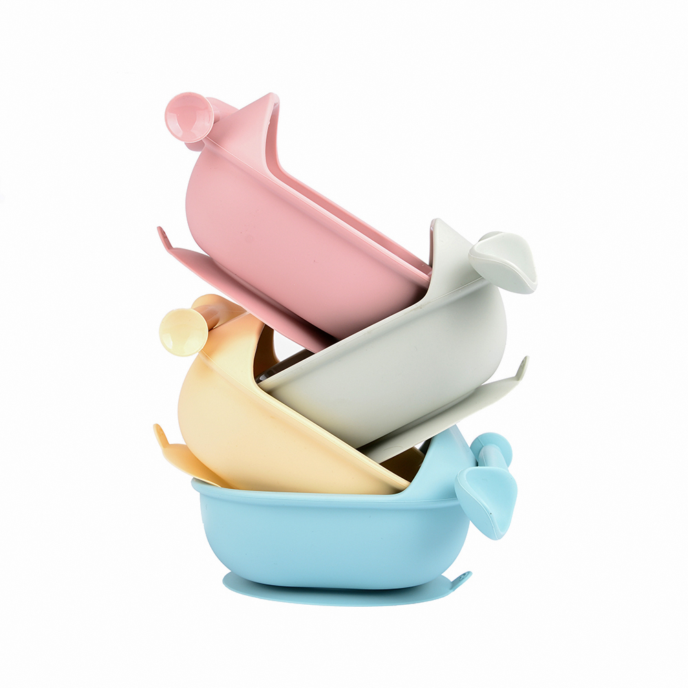 Набор детской посуды iSюминка Силиконовая тарелка на присоске и ложка Голубая - фото 22