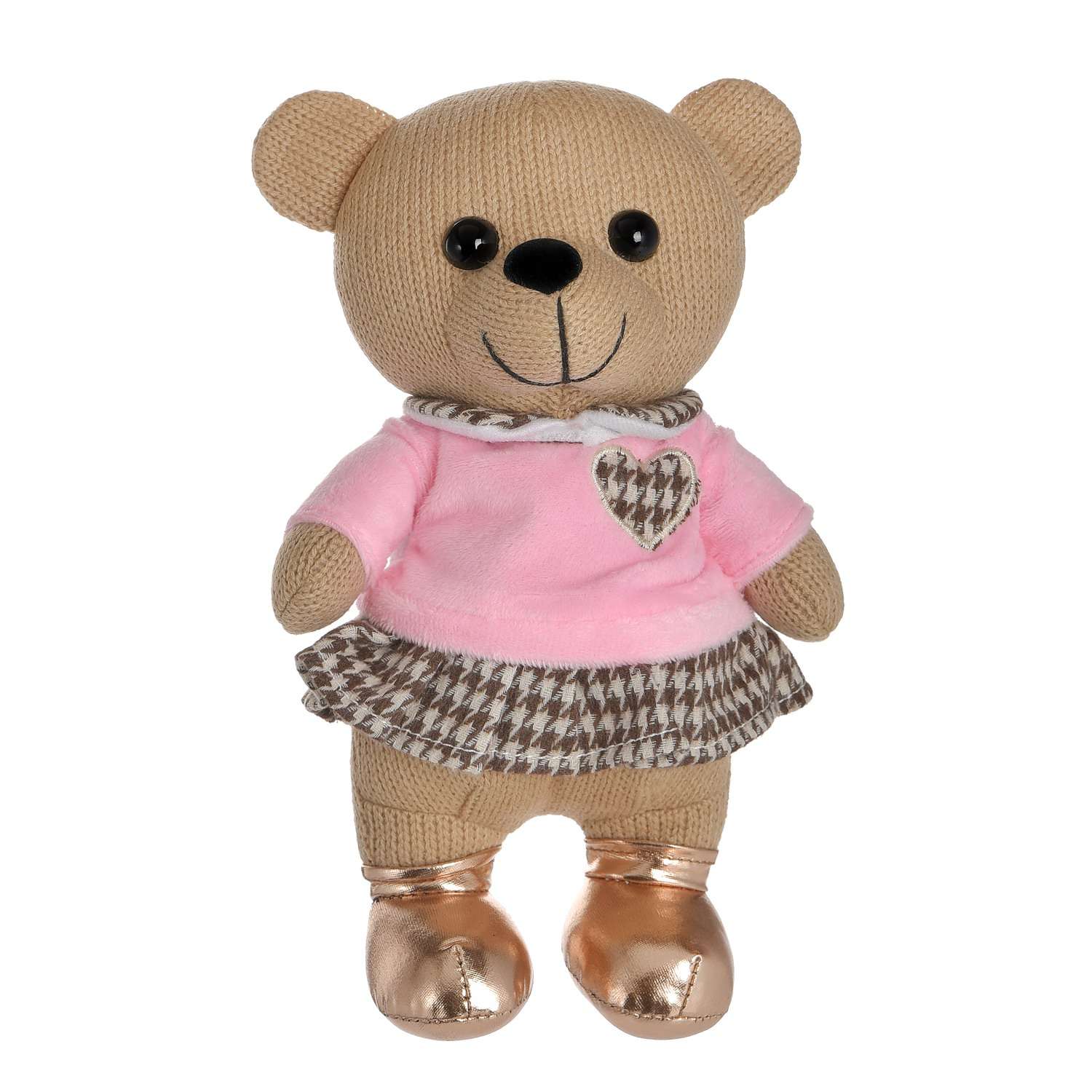 Мягкая игрушка Knitted ABTOYS Мишка вязаный девочка в розовом джемпере 22см - фото 1