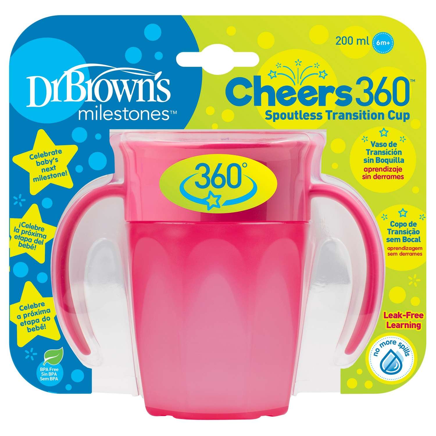 Чашка-непроливайка Dr Brown's Cheers 360 200мл Розовый - фото 2