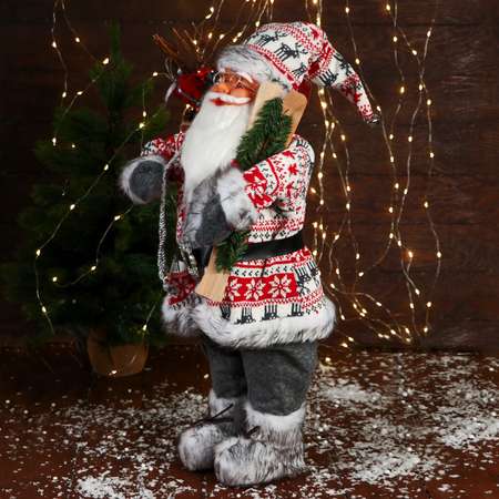 Дед мороз Sima-Land «В костюме с орнаментом лыжами и веточками» 60 см красно-белый
