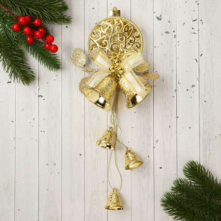 Украшение Зимнее волшебство новогоднее «Уютная сказка» колокольчики снежинка в шаре 12х27 см золото