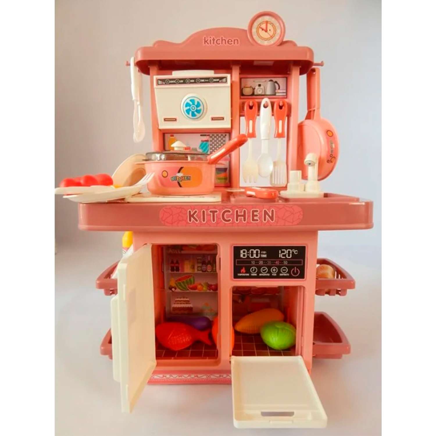 Кухня игровой набор SHARKTOYS 35 предметов розовый свет звук вода - фото 5