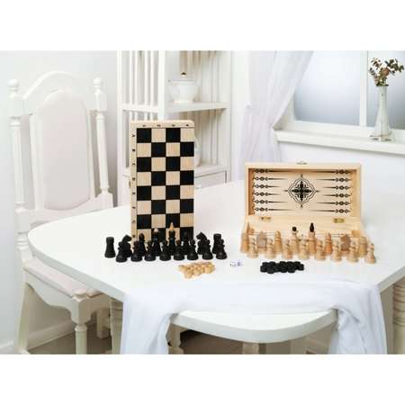 Настольная игра Sima-Land 3 в 1 «Классика» нарды шашки шахматы доска 29 х 29 х 3 см