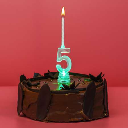 Подсвечник Золотая сказка на торт цифра 5 набор 4 свечи 6 см