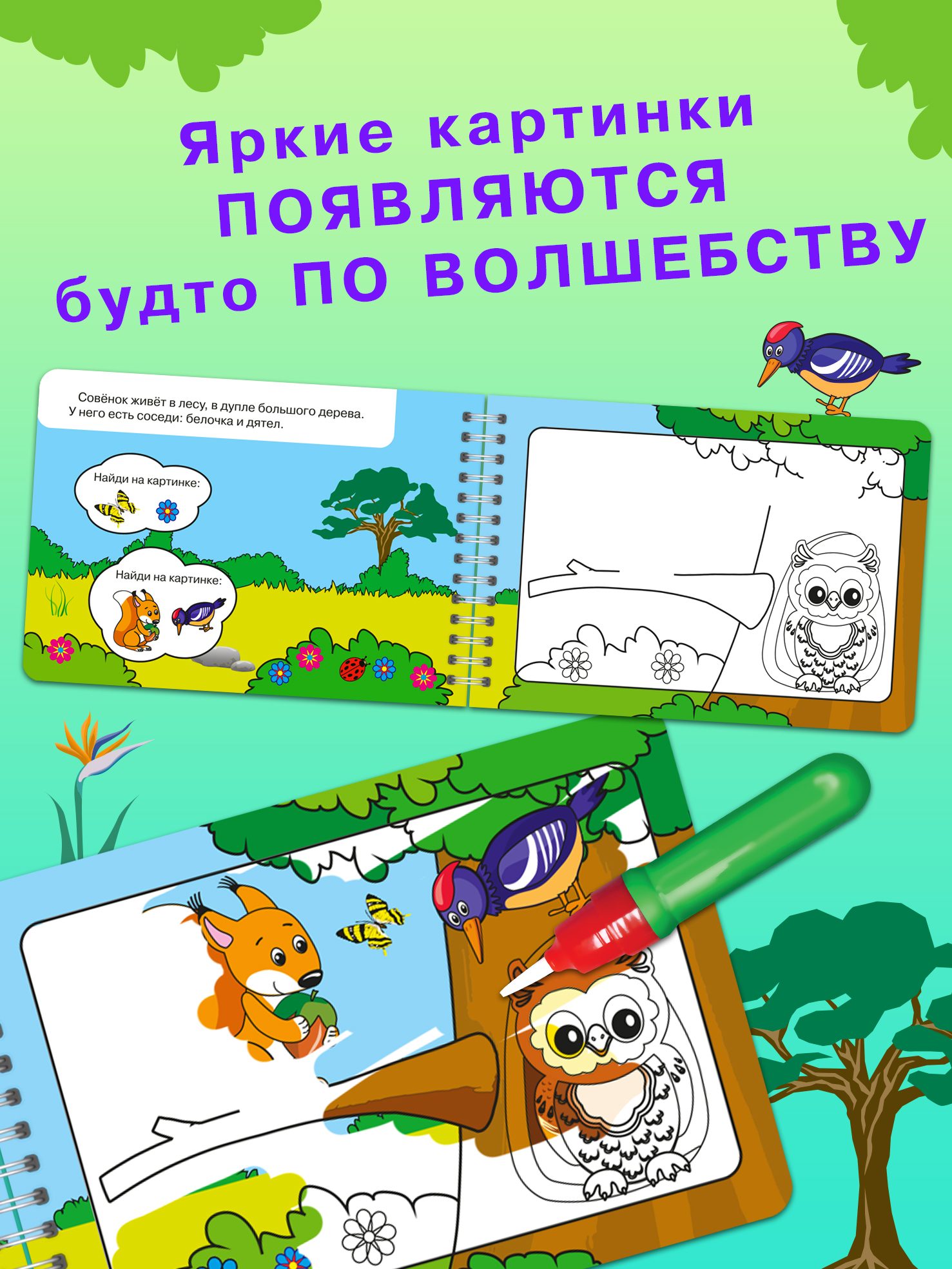 Книга Омега-Пресс Многоразовая раскраска. Рисуем водой. Волшебная книжка-раскраска Лесные животные - фото 3